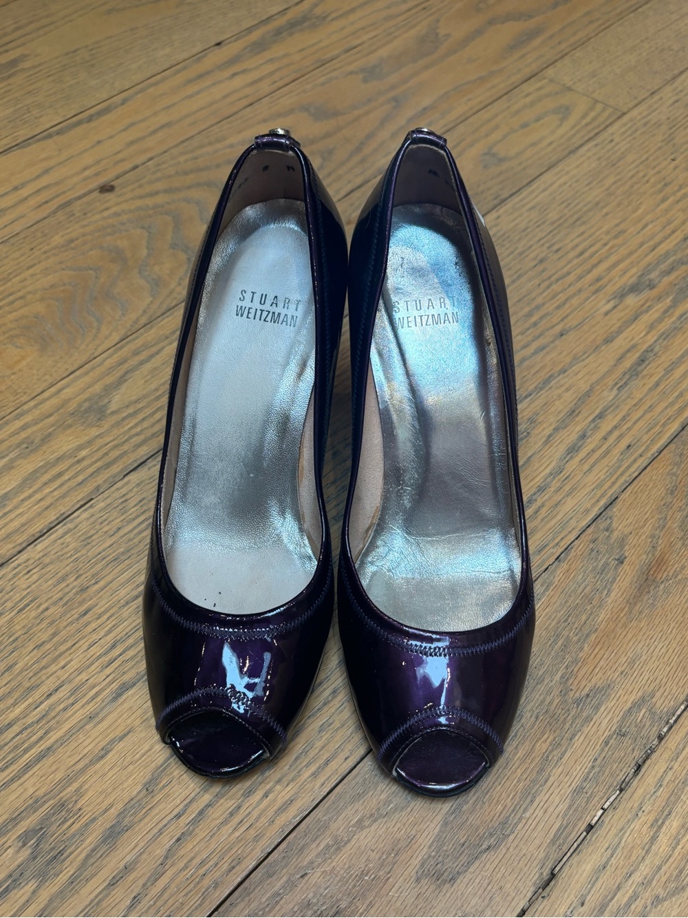Stuart Weitzman Deep Purple Patent Peep-Toe Pumps